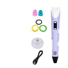 Kit de bolígrafo de impresión 3D de 1 pieza, incluye 9 metros de filamentos PLA de colores aleatorios, soporte para bolígrafo 3D, diseño resistente al calor y cable de datos USB, adaptador no incluido - Morado - Ver 2