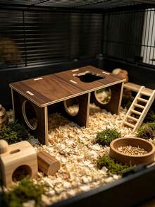 Brown Wooden Tunnel Hamster Cage Accessory, Solid Wood Platform Hamster Toy, Pet Habitat Landscape Decor Supplies - one-size - View 6