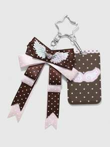 ROMWE Kawaii 1 Funda de tarjeta DIY con llavero y colgante para bolso, estilo retro elegante y sencillo, multicolor, con alas brillantes, strass, amor, lunares, lazo, estrella y estampado de alas - Multicolor-28 - Ver 1