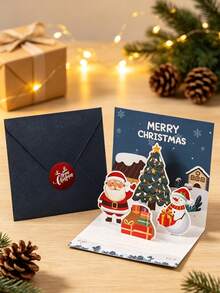 3D Pop‑Up Christmas Greeting Card, Cartoon Christmas Tree Message Card, Christmas Eve Gift, Corporate Blessing Card - multicolor - View 2