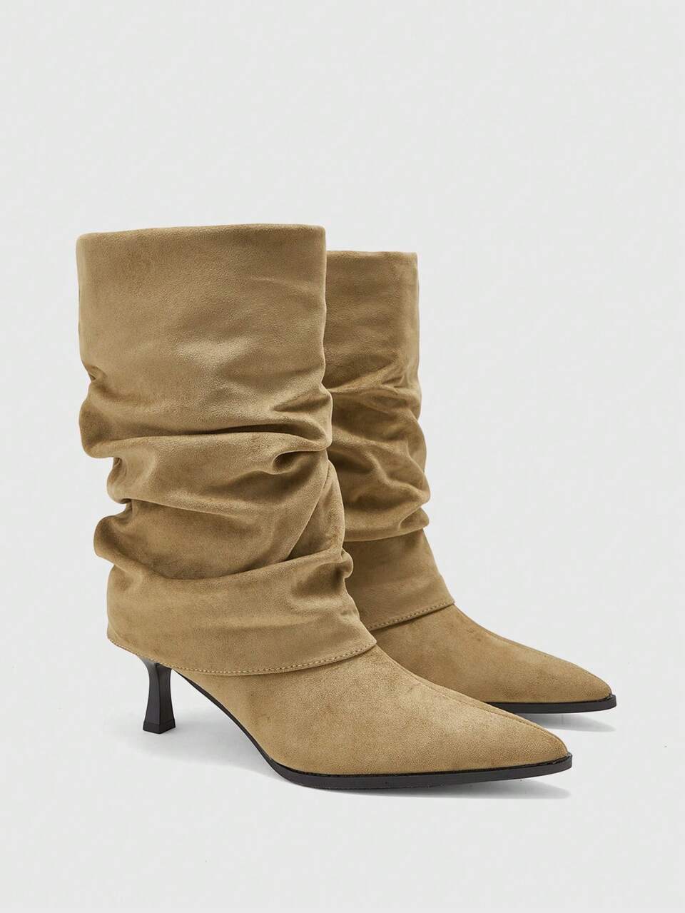 CUCCOO BIZCHIC Autumn And Winter Khaki Suede Pointed Heel Piled Boots Sleeve Medium Boots Temperament Sexy High Heel Women's Boots