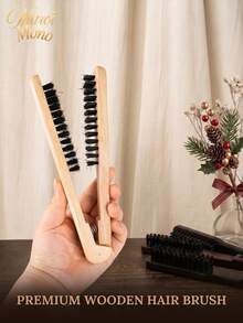 1pc V‑Shape Clamp Hair Straightener Brush, Wood Boar Bristle Comb, Professional Salon Home Hair Styling Tool For Sleek Straight Hair - Multicolor - View 6