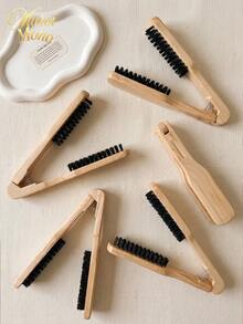 1pc V‑Shape Clamp Hair Straightener Brush, Wood Boar Bristle Comb, Professional Salon Home Hair Styling Tool For Sleek Straight Hair - Multicolor - View 9