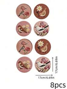 Haus Hana 4PCS/8PCS Anti-Scald Round Dining Pad, Wear-Resistant Imitation Woven Printed Fabric, Vintage Floral Bird Pattern Anti-Slip Isolation Coaster For Indoor Tea Table Kitchen Layout, Gift For Home Aesthetic Arrangement Enthusiasts Festival Gift - Multicolor - View 21