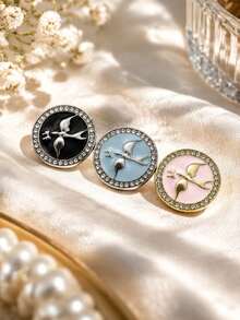 1 Pack 10 Pieces Oil‑Painted Round Buttons Delicate Colorful Swallow Rhinestone Inlaid Metal Decorative Fasteners For Sweaters Suits Coats Outerwear Hand‑Sewn Clothing Accessories - 10pcs - View 8
