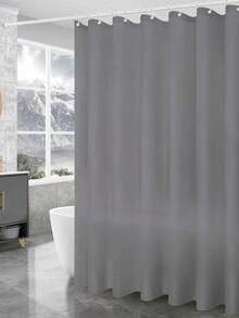 1pc Plain Gray Shower Curtain Liner, Solid Color Bathroom Decor, Privacy, With Hooks - Grey - View 3