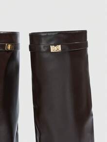 CUCCOO SZL Women's High-Heeled Pleated Pile-Pointed Stiletto High Leather Boots - Coffee Brown - View 5