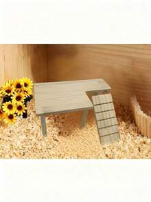1 Set Solid Wood 2-Tier Platform Table With Climbing Ladder, Suitable For Hamsters, Guinea Pigs, Teddy Bear Hamsters Climbing Stairs, Hideout And Landscape Platform, Suitable For Small Pets, All Seasons - Apricot - View 5