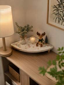 1PC Christmas Edition Compact SolidWood MultiUse SpaceSaving WallMount EasyInstall Sturdy Durable WaterResistant ScratchProof NonSlip Vintage Corner DisplayRack StorageOrganizer Shelf For Kitchen Coffee Bar Bathroom - Multicolor - View 3