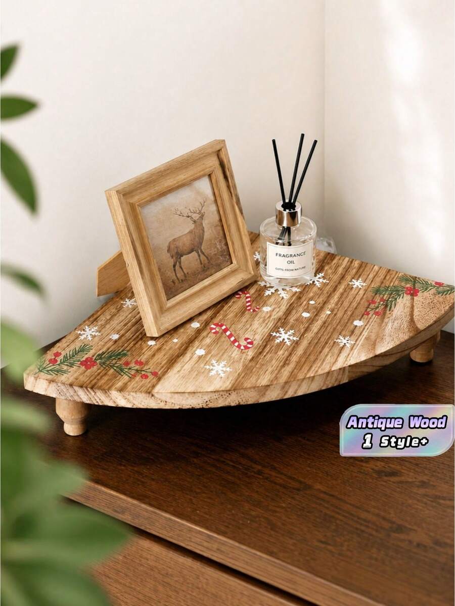 1PC Christmas Edition Compact SolidWood MultiUse SpaceSaving WallMount EasyInstall Sturdy Durable WaterResistant ScratchProof NonSlip Vintage Corner DisplayRack StorageOrganizer Shelf For Kitchen Coffee Bar Bathroom - Multicolor - View 1