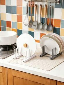Creative Plastic Drain Rack, Multifunctional Kitchen Storage Rack, Suitable For Plates And Pot Lids, Solid-Color Minimalist Design, Smooth And Sturdy Plastic Material, Modern And Practical Home Style, Suitable For All Seasons, Open Drainage Structure - Multicolor - View 3