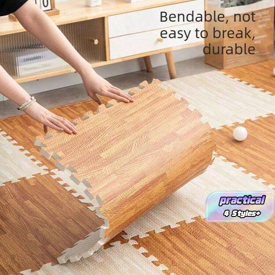 10 Pcs/Pack, 11.8 Inch, 1cm Thick High-Strength Interlocking Floor Mats, Wood Grain Pattern, Suitable For Living Room, Kitchen, Bedroom, Anti-Collision/Anti-Fall/Moisture-Proof, Puzzle Foam Flooring, Also Suitable For School, Gym, Yoga - Wood Grain Flooring - View 1