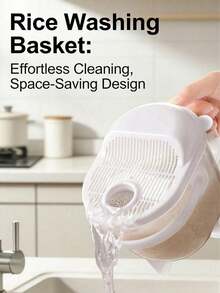 No‑Hand‑Wash Rice Washer, Multifunctional Food Strainer With Handle, Quick Drain Rice Washing Container For Rice, Beans, Fruits And Vegetables, Food‑Grade PP Kitchen Washing Tool - Multicolor - View 3