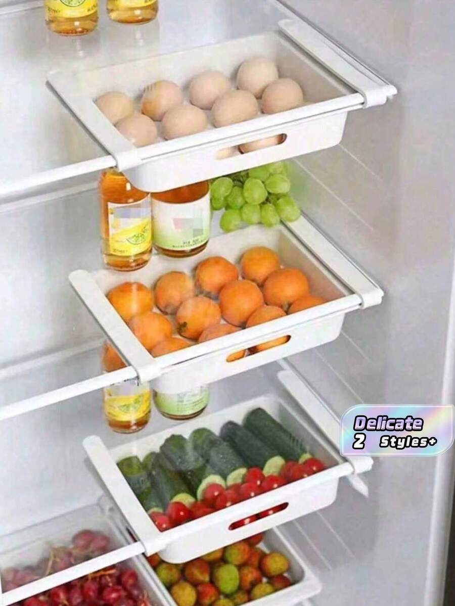 1 Drawer‑Type Hanging Fridge Fresh‑Keeping Storage Box - Suitable For Eggs, Fruits And Vegetables - Space‑Saving Kitchen Accessory - White - View 1