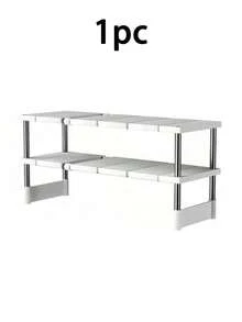 Estantería vertical, estructura de soporte de acero inoxidable, panel de plástico, longitud ajustable, adecuada para almacenamiento en la cocina, almacenamiento en el hogar, almacenamiento en dormitorios, almacenamiento de utensilios de cocina, decoración de habitaciones, adecuada para la cocina - Acero inoxidable + blanco - Ver 10