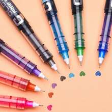 1(Orange) Stylo à bille liquide à séchage rapide de couleur orange avec corps droit; Stylo signature à encre liquide de couleur avec corps droit de 0,5 mm; Stylo étudiant tout-en-un 7 couleurs; Idéal pour l'écriture manuscrite, la signature de documents, le dessin et l'utilisation scolaire; Un excellent choix pour les cadeaux - Multicolore - Voir 3
