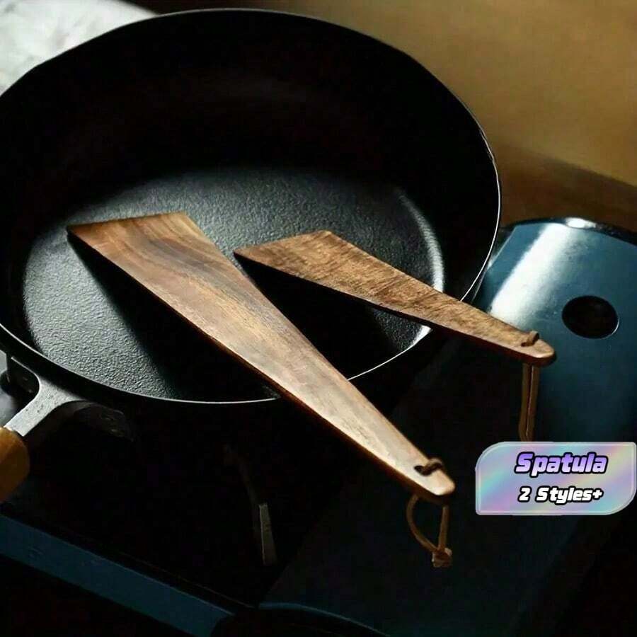 1 Home Use Spatula, Hanging Storage, Outdoor Flip Cooking Spatula, Kitchen Utensil Frying Spatula - Wood Color - View 1