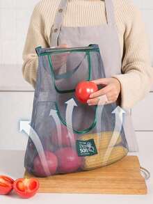 1pc Large Capacity Double Layer Hanging Mesh Storage Bag, Reusable, Suitable For Storing Fruits And Vegetables, Washable, Can Be Hung On Wall, Also Used For Storing Garlic, Potatoes, Onions Or As Food Pantry Storage Bag, Suitable For Kitchen - Dark Green - View 8