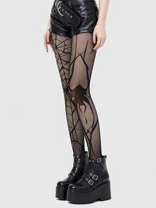 ROMWE Goth 1 Pair Spider & Web Fishnet Pantyhose, Halloween - Black - View 3
