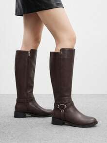 CUCCOO BIZCHIC Women's Mid-Calf Boots Winter European & American Fashion Side Zipper Mid-Heel Lightweight Versatile Leather Boots Fall Boots - Brown - View 3