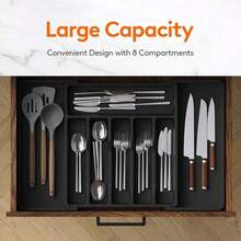 Large Capacity Tableware Organizer, Expandable Dinnerware Storage Box | Flat Tableware Storage Shelf For Kitchen, Plastic Organizing Box, Suitable For Spoons, Forks, Knives - Multicolor - View 6