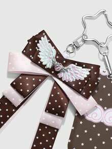 ROMWE Kawaii 1 Funda de tarjeta DIY con llavero y colgante para bolso, estilo retro elegante y sencillo, multicolor, con alas brillantes, strass, amor, lunares, lazo, estrella y estampado de alas - Multicolor-28 - Ver 7