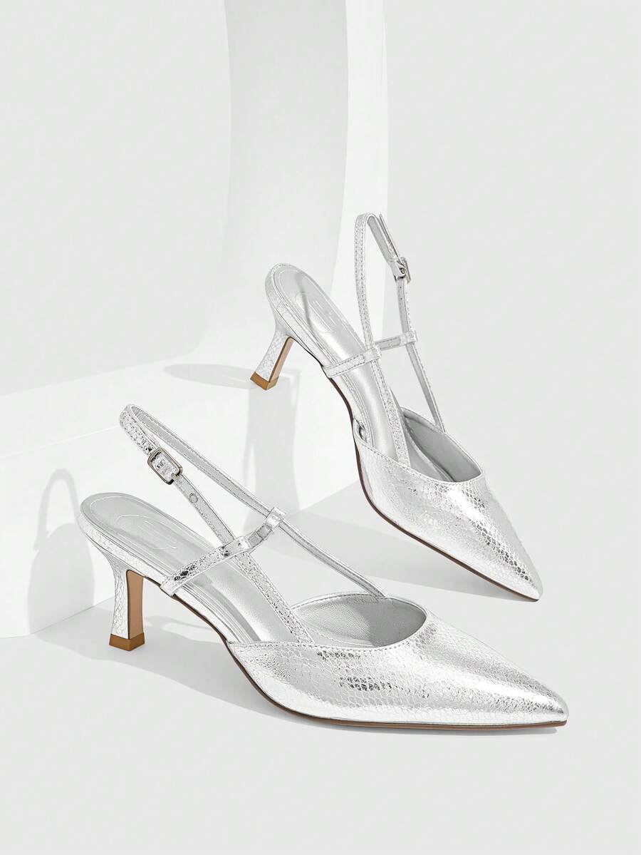 CUCCOO SZL Women's Pointed Toe Buckle Design Daily Versatile Fashion High Heels Fall Shoes - Silver - View 1