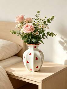 Hand-Painted Heart Ceramic Vase, Ins Style High-End Tabletop Water Flower Vase, Flower Arranging Decor Ornament For Living Room Household Decoration - Love vase - View 7
