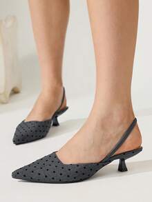 CUCCOO CHICEST Women's Vintage Pointed Toe Kitten Heel Elegant Minimalist Commuter High Heels For Office, Date, Formal Occasions - Dark blue polka dot - View 5