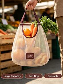 1pc Hanging Mesh Storage Bags,Hanger, Fiber Vegetable Storage Bag (Single/Dual Pocket Optional) Reusable Hanging Mesh Storage Produce Bags For Kitchen Storage Fruits, Onion, Garlic & Vegetables, Breathable Shopping Storage Handbag,Christmas - Beige - View 6
