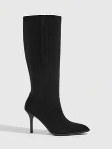 CUCCOO SZL Women's High-Heeled Pleated Pile-Pointed Stiletto High Leather Boots - Black - View 2