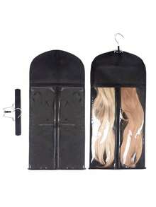 Wig Storage Bag With Hanger, Non‑Woven Dust Cover Zipper Wig Holder, Portable Hanging Wig Organizer For Hair Extensions, Black (Wig Not Included) - Black - View 2