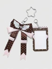 ROMWE Kawaii 1 Funda de tarjeta DIY con llavero y colgante para bolso, estilo retro elegante y sencillo, multicolor, con alas brillantes, strass, amor, lunares, lazo, estrella y estampado de alas - Multicolor-28 - Ver 9