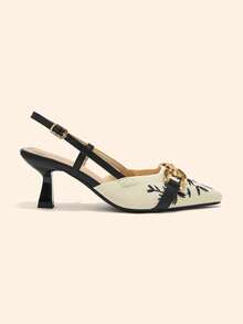 CUCCOO BASICS Women's Fashion Fabric Pointed High-Heeled Shoes, Suitable For Christmas And Spring Wear - Black and White - View 3