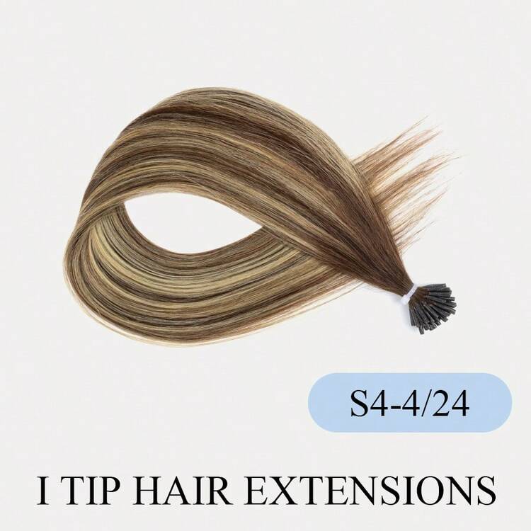 14-18" 30G I Tip Hair Extensions,Human Hair Extensions,S4-4/24 Color,Ombre Highlight Keratin I-Tip Hair Extensions,Invisible I-Tip Hair Extensions Halloween Christmas Gifts Add Volume & Length For Fine Or Thin Hair - S4-4/24 - View 20