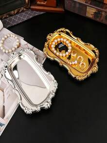 Ornate Embossed Metal Jewelry Tray – Vintage Gold & Silver Decorative Tray With Embossed Edges – Elegant Mirrored Jewelry Display Tray – Versatile Tray For Cosmetics, Skincare, And Candles – Home Vanity Decor And Storage - Multicolor - View 3