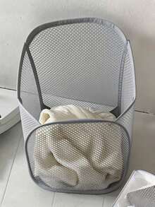 1 Laundry Basket, Foldable Laundry Basket, Portable Mesh Household Storage Basket, Dirty Laundry Storage Basket, Dirty Laundry Storage Box, Household Toy And Miscellaneous Items Storage Rack, Bathroom Hanging Storage Basket - White 1pcs - View 4