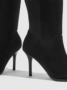 CUCCOO SZL Women's High-Heeled Pleated Pile-Pointed Stiletto High Leather Boots - Black - View 5