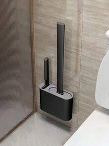 1 Piece 2-In-1 Toilet Brush Set With Holder, Made Of Pp Material, Silicone Cleaning Brush, Wall Mount Design With Storage Box, Flat Head Design For Bathroom & Toilet, Easy To Hang, No Drip - Multicolor - View 5