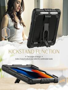 A Black Heavy-Duty Shock-Absorbing Protective Case Suitable For IPad 11 (A16) 2025 (11 Inch), With A Sturdy And Durable Hard Shell Protective Cover And Built-In Bracket - Black - View 9