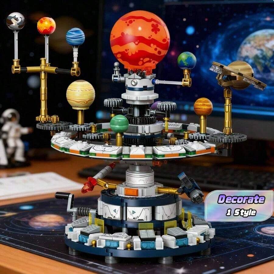 1000+ Pcs Small Building Blocks, Solar System Rotating Platform Model, Technological Gear Planets Rotation, Educational Toy, Birthday/Christmas Gift - Mini Building Blocks - View 1