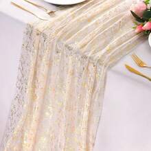 4 Styles Gold Hot‑Stamped Chiffon Table Runner, Gold Foil Lace Mesh Tulle Table Runner, Glitter Sparkling Table Runner For Wedding Party Dining Table Decor - Multicolor - View 7