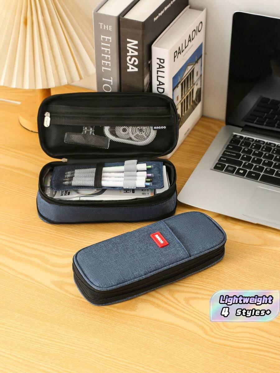 1pc Large Capacity Retractable Pencil Case Pen Bag Portable Durable Lightweight Multi-Compartment Zipper Storage Pouch For Student School Office Travel Stationery Organizer Gift - Single Piece - View 1