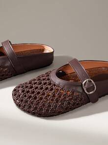Solecia Ladies Comfort Soft Bottom Bocken Baotou Slippers, Woven Holiday Style - Chocolate Brown - View 3