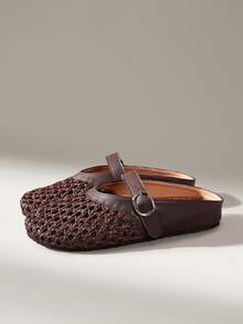 Solecia Ladies Comfort Soft Bottom Bocken Baotou Slippers, Woven Holiday Style - Chocolate Brown - View 2