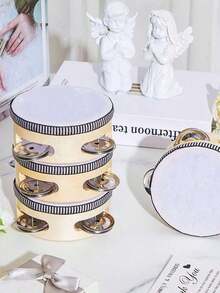 4pcs 4-Inch Wholesale Adult Wedding Hand Drums, Wooden Hand-Held Drums With Metal Bells, White Hand Drums, Wedding Party Gifts, Musical Instruments - 4 inches - View 9