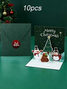 3D Pop‑Up Christmas Greeting Card, Cartoon Christmas Tree Message Card, Christmas Eve Gift, Corporate Blessing Card - multicolor - View 9
