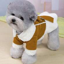 狗狗衣服 溫柔公主風 戶外穿著 抓絨保暖 秋冬款 小型犬寵物衣 - 咖色 - 查看 4