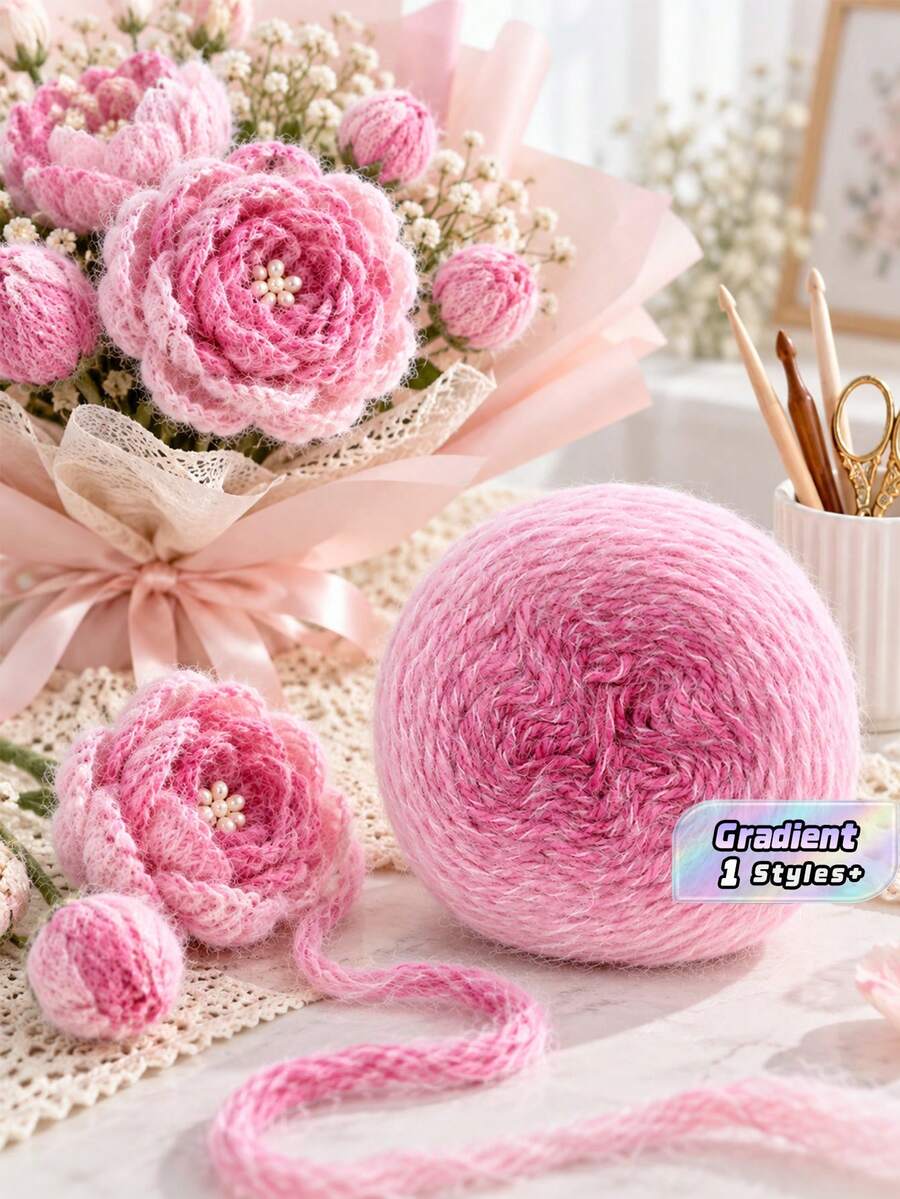 1pc Gradient Long Plush Yarn DIY Kit, Soft Non‑Shedding Yarn For Knit Rose Bouquet & Seven‑Point Star Blanket - 200 Grams - View 1