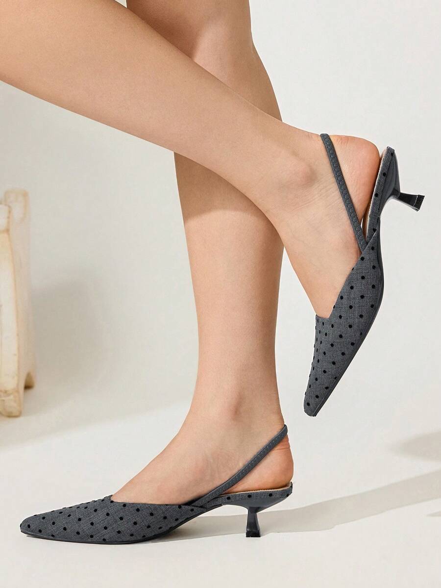 CUCCOO CHICEST Women's Vintage Pointed Toe Kitten Heel Elegant Minimalist Commuter High Heels For Office, Date, Formal Occasions - Dark blue polka dot - View 1